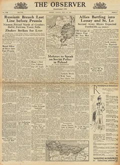 Leghorn: The Observer front page Red Army cross River Nieman