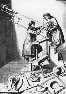 Telescope: Observing a solar eclipse, 1673. Johannes Hevelius