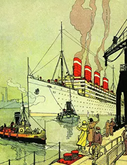 Steams: Ocean liner steams into port