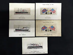 Saxonia: Ocean liners, collection of five silk postcards