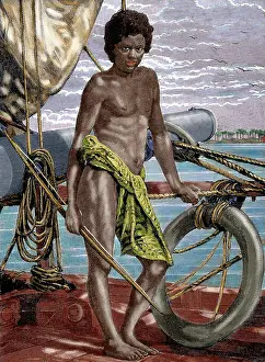 Palau: Oceania. Micronesia. Koror native (Palau Island) aboard an E