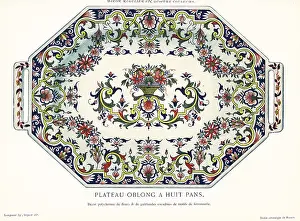 Auguste Le Brument: Octagonal oblong platter with polychrome design, Rouen
