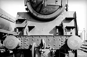 Bedford: Detail of front of steam engine at Nine Elms Loco Yard