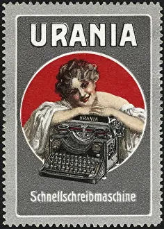 Urania: office, office equipment, poster stamp with advertisement