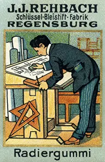 Eraser: office, stationery, poster stamp with advertisement