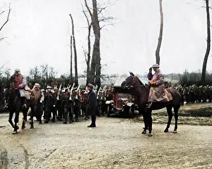 Brigadier: Officer on horseback saluting troops, Western Front, WW1