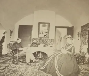 Casements: An officers wife engaged in needlework in