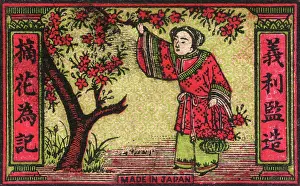 Matchboxes: Old Japanese Matchbox label with cherry blossom