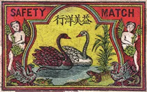 Matchboxes: Old Japanese Matchbox label with two swans
