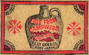 Dampness: Old Japanese Matchbox label with a wine jar