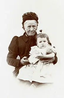 Grandmother: Old lady with little girl, Normandy, France