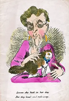 Ageism: Old maid with cat on a comic greetings card