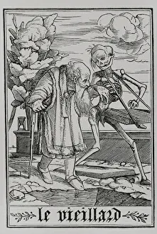 Holbein: The Old Man. Death, depicted as a skeleton playing