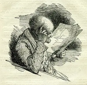 Balding: Old man reading the newspaper