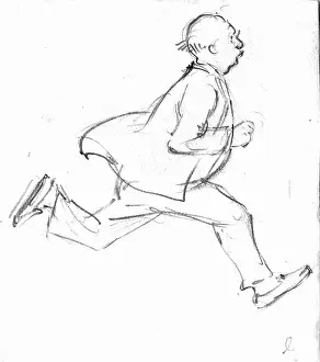 Striding: An old man running in mid-stride