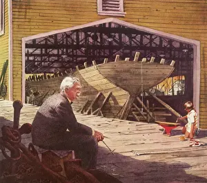 Seniors: Old Man sits near Ship on Dry Dock
