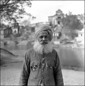 Ganges: Old man at Varanasi, River Ganges, India
