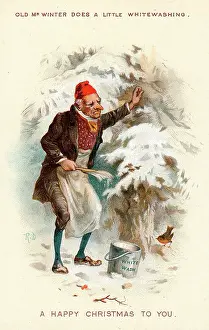 Whitewashing: Old Mr Winter in the snow on a Christmas card
