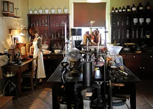 Drugs: Old pharmacy. Reproduction of an ancient laboratory. Pharmac