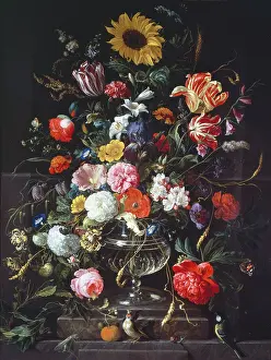 Goblet: Old Roses, Tulips and a Sunflower