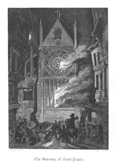 1841: Old Saint Paul's burning during the Fire of London