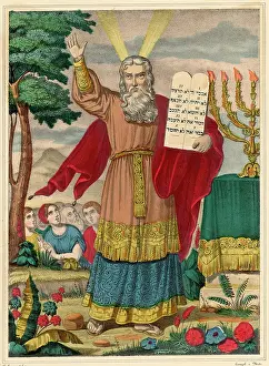 Candelabra: Old testament Bible scene: Moses and the ten commandments