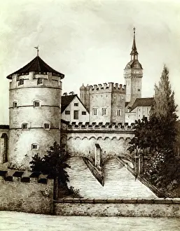 Stretches: Old town gate on the Viktualienmarkt in Munich, 1836