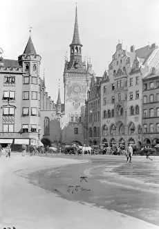 Marienplatz: Old town Hall in Munich, um 1900