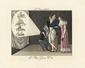 Mesangere: Old woman giving a magic lantern show