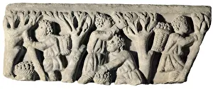 Bushel: Olive harvest. Fragment of bas relief. Late 3rd