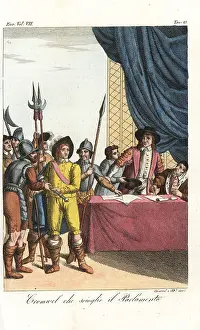Dissolving: Oliver Cromwell dissolving the long parliament, 1653