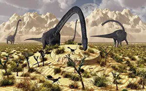 Omeisaurus: An Omeisaurus dinosaur discovers a buried UFO while grazing