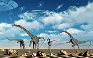 Omeisaurus: Omeisaurus dinosaurs are startled by the arrival of flying ?