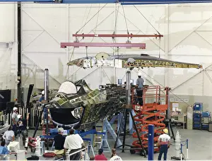 Lowered: The one-piece wing is lowered into place on the Boing X?