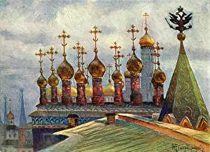 Cupolas: Onion domes, Kremlin complex, Moscow, Russia