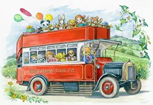 Teddies: Open top bus with teddies and toys
