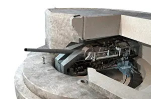 Cutaway: Open view of a German bunker with an artillery