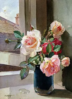 Byatt: The Open Window ' with roses in vase