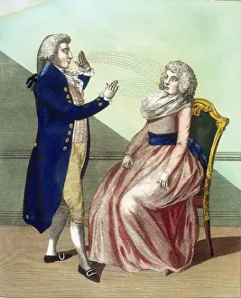 1795: Operator mesmerising a patient. Engraving published