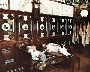 Reclining: Two opium smokers, China