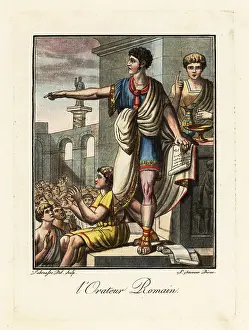 L. Labrousse: An orator speaking to a crowd in a forum, ancient Rome