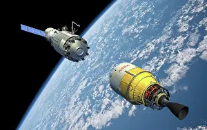 Approaching: An orbital maintenance platform approaches an orbiting ?