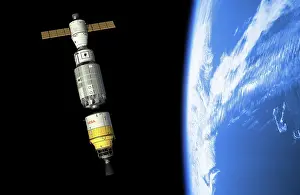 Approaching: An orbital maintenance platform docks an orbiting booster ?