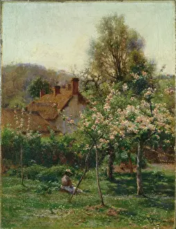 Orchard " girl sitting on grass