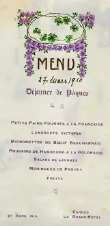 Menus: Order of courses of the Easter menu, 1910