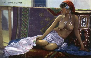 Drape: Oriental beauty reclining on a divan