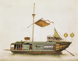 Transportations: Oriental ship. Engraving