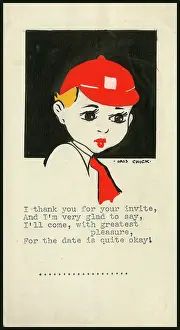 Typewritten: Original Artwork - Card accepting a party invitation
