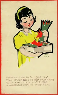 Typewritten: Original Artwork - Girl with box of Christmas crackers