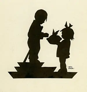The Iris Chick Collection: Original Artwork - Girl presenting pie to boy